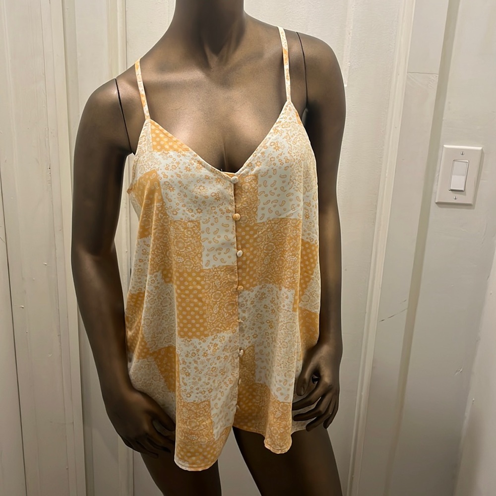Peach patchwork floral tank top